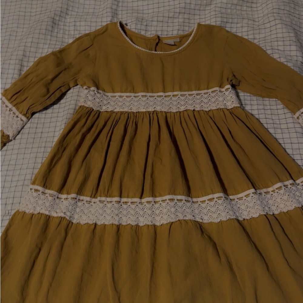 Adorable Mustard Kids Dress with Lace Accents